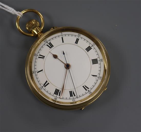 A George V 18ct gold open face keyless pocket watch with Roman dial.